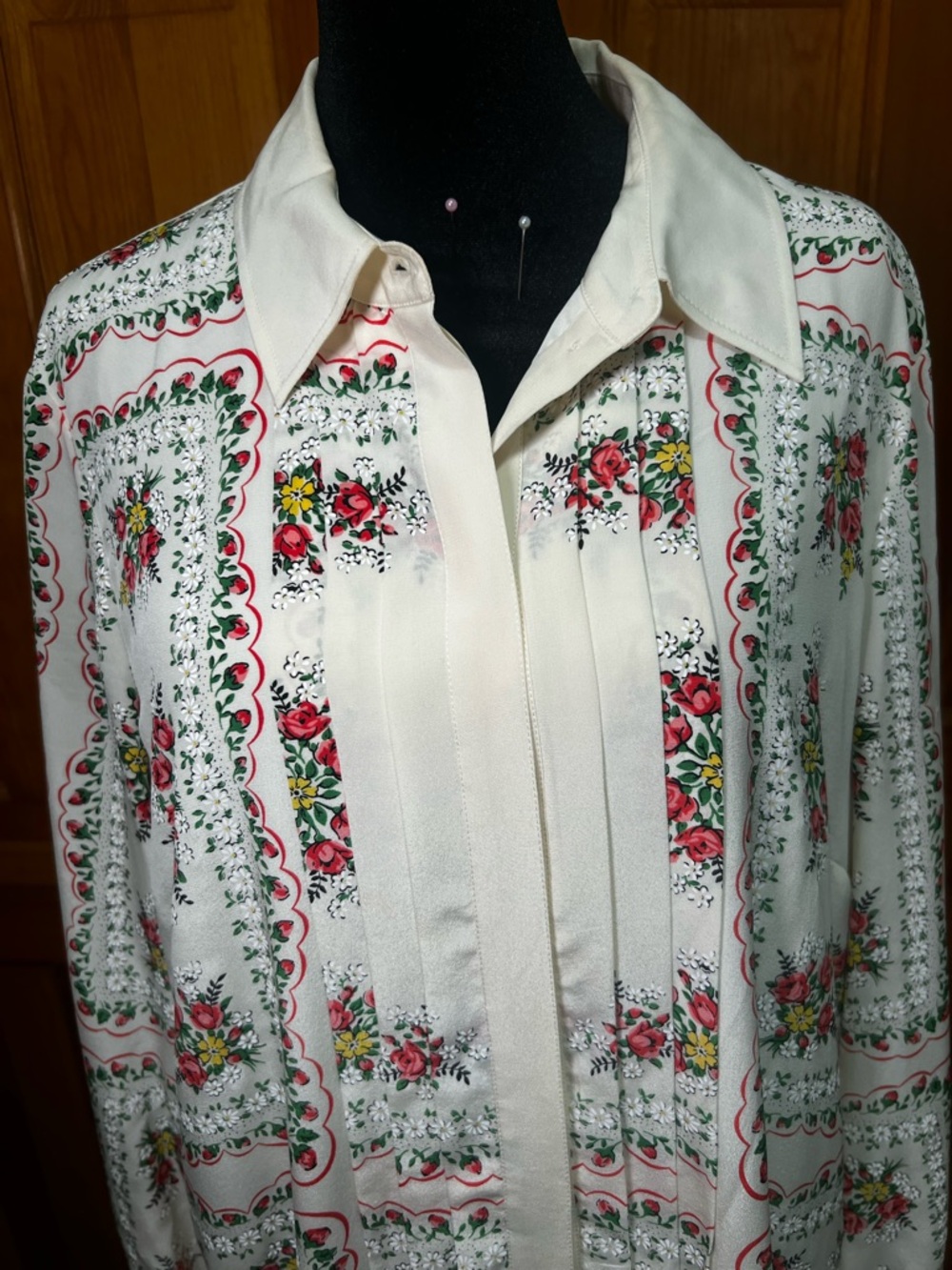Cream Floral Pintuck Button-Up Shirtdress
